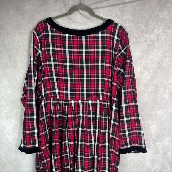 Lanz Of Salzburg Plaid Velvet Trim Flannel Nightgown Dress In Red Size 2X - Picture 7 of 7